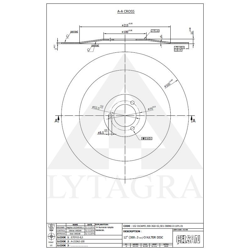 C 951498 538034 DISKS AMAZONE GLUDS 300x3MM 3caur.