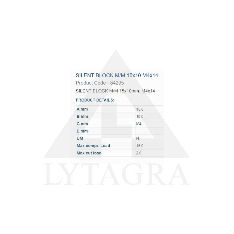 Amortizatora bukse 15X10 M4 2 ārējās vītnes 84295