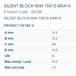 84296 BUKSE AMORTIZĀC. 15X15 M4 VĪTNE 2OUT