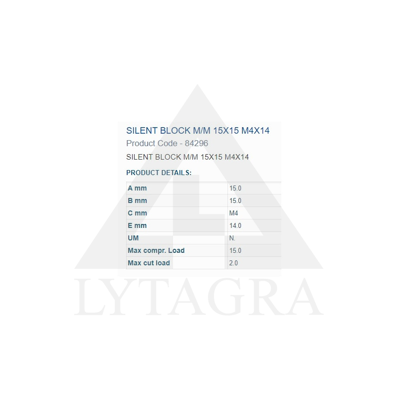 84296 BUKSE AMORTIZĀC. 15X15 M4 VĪTNE 2OUT