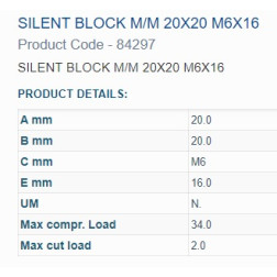 84297 BUKSE  AMORTIZĀC.   20X20 M6 VĪTNE 2OUT