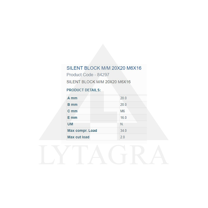 84297 BUKSE  AMORTIZĀC.   20X20 M6 VĪTNE 2OUT