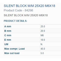 84298 BUKSE AMORTIZĀC.  25X20 M6 VĪTNE 2OUT