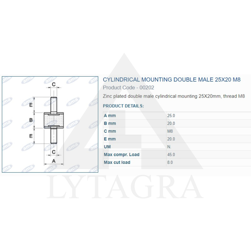 00202 AMORTIZATORA BUKSE 25X20 M8 SRIEG 2OUT