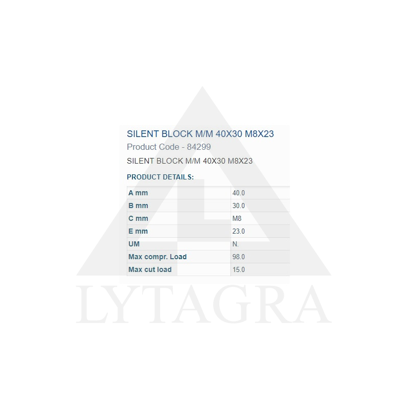 84299 BUKSE AMORTIZĀC.  40X30 M8 VĪTNE 2OUT