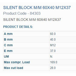 84303  BUKSE AMORTIZĀC.  60X40 M12 VĪTNE 2OUT