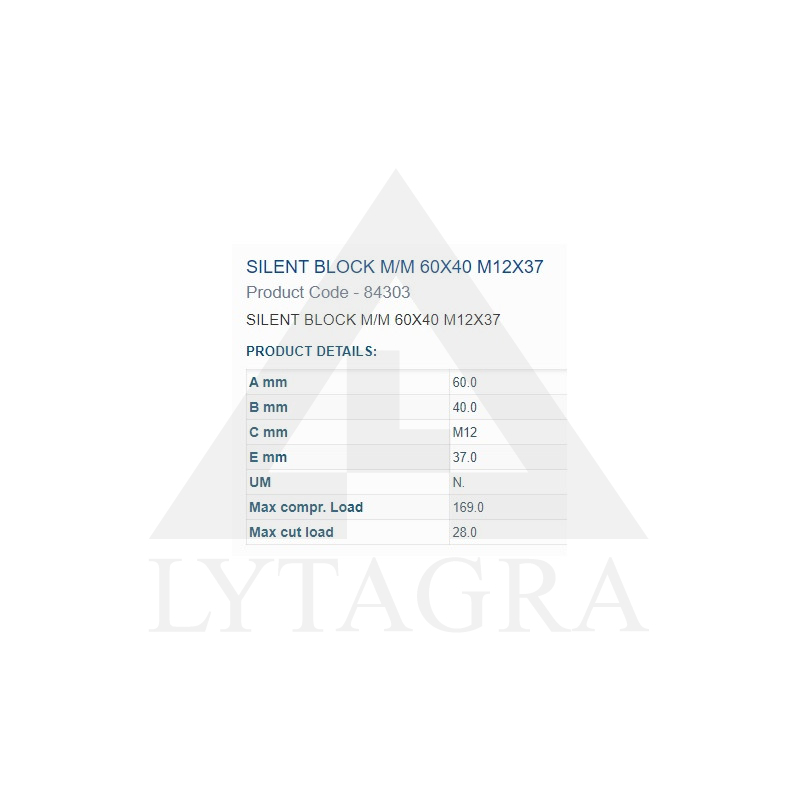 84303  BUKSE AMORTIZĀC.  60X40 M12 VĪTNE 2OUT