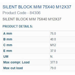 Amortizatora bukse 75X40 M12 2 ārējās vītnes 84306