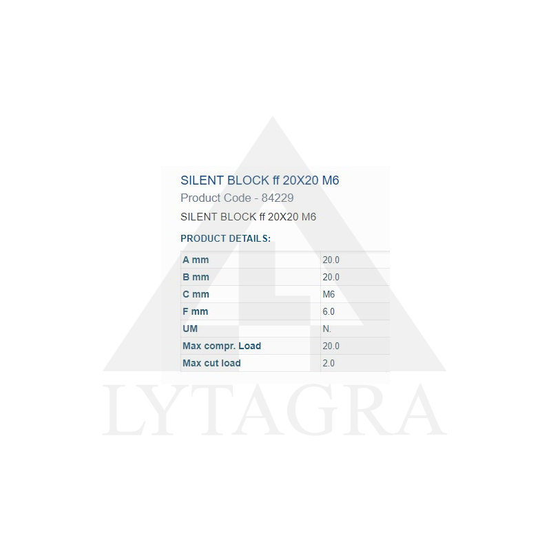 Amortizatora bukse 20X20 M6 2 iekšējās vītnes 8422