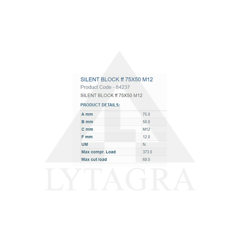 84237 BUKSE AMORTIZĀC.  75X50 M12 VĪTNE 2IN