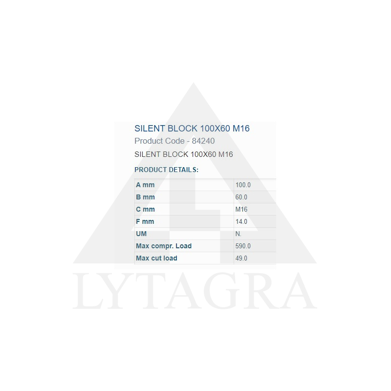 Amortizatora bukse 100X60 M16 2 iekšējās vītnes 84