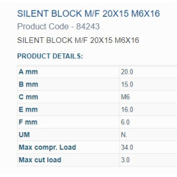 84243 BUKSE AMORTIZĀC.  20X15X M6 VĪTNE 1IN 1OUT