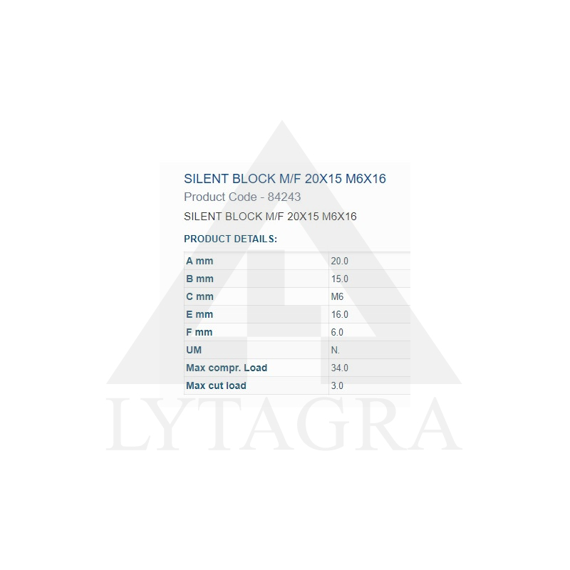 84243 BUKSE AMORTIZĀC.  20X15X M6 VĪTNE 1IN 1OUT