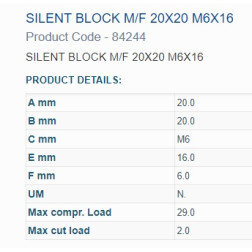 84244 BUKSE AMORTIZĀC.  20X20 M6 VĪTNE 1IN 1OUT