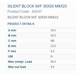 84247 BUKSE AMORTIZĀC.  30X20 M8 VĪTNE 1IN 1OUT