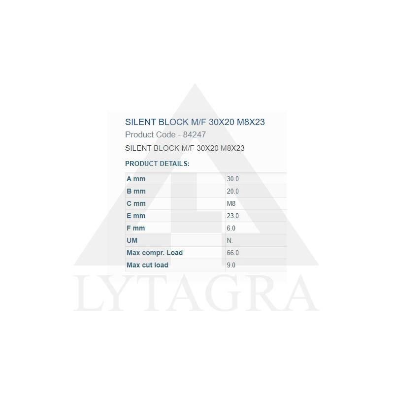 84247 BUKSE AMORTIZĀC.  30X20 M8 VĪTNE 1IN 1OUT