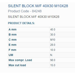 84248  BUKSE AMORTIZĀC. 40X30 M10 VĪTNE 1IN 1OUT
