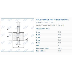 12331 BUKSE AMORTIZĀC. 50X40 M10 VĪTNE 1IN 1OUT