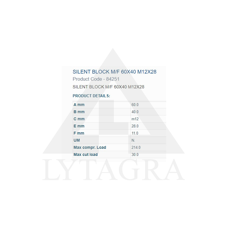 Amortizatora bukse 60X40 M12 1 iekšējā un 1 ārējā