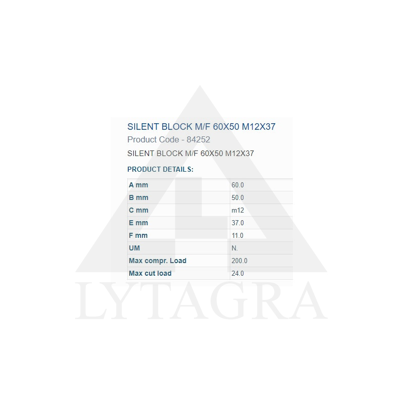 Amortizatora bukse 60X50 M12 1 iekšējā un 1 ārējā