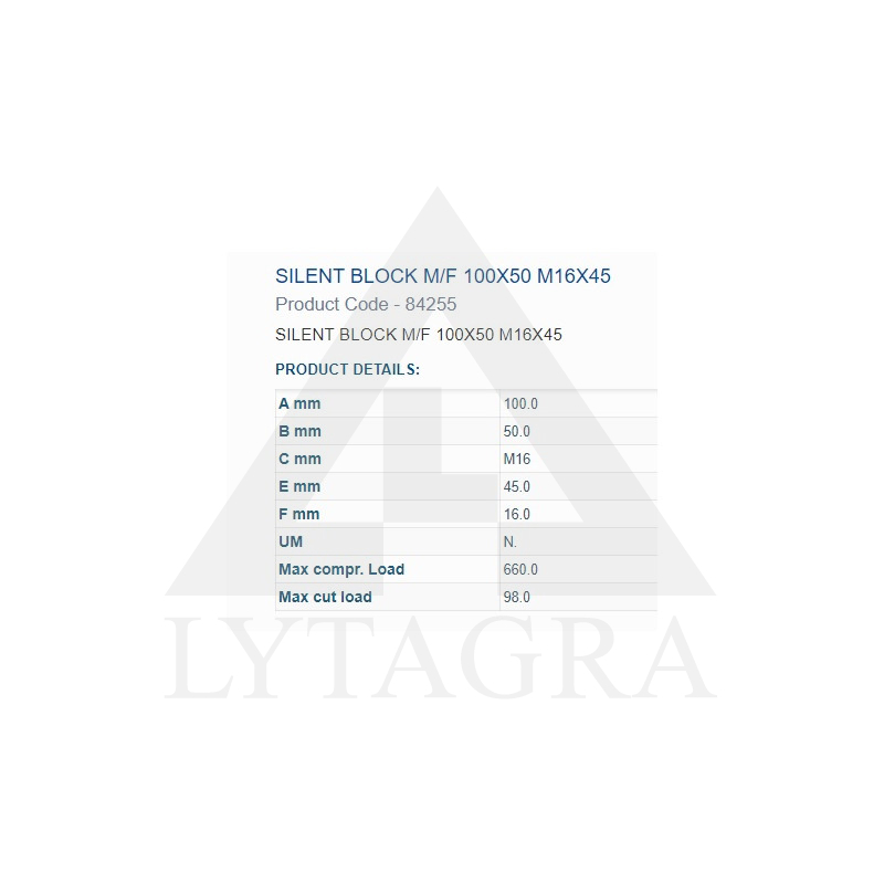 Amortizatora bukse 100X50 M16 1 iekšējā un 1 ārējā