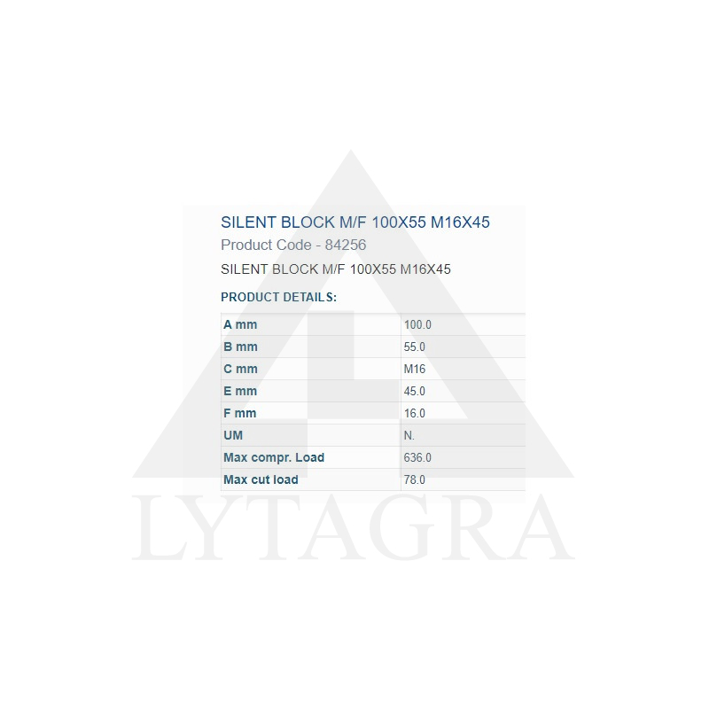 Amortizatora bukse 100X55 M16 1 iekšējā un 1 ārējā