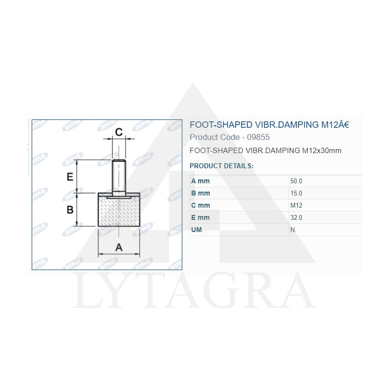 09855 BUKSE AMORTIZĀC. 50X15 M12 VĪTNE 1OUT