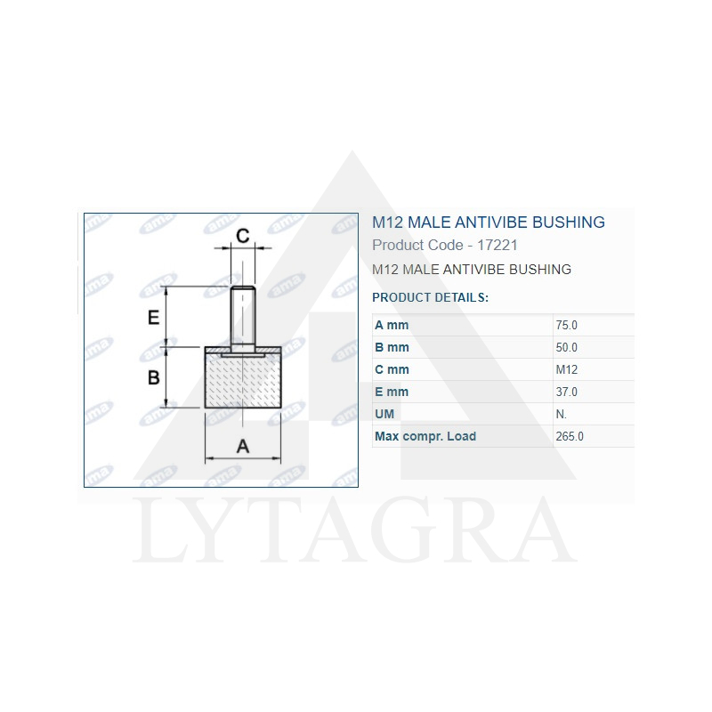 17221 BUKSE AMORTIZĀC. 75X50 M12 VĪTNE